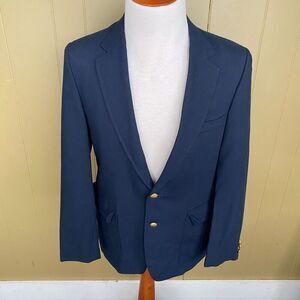 Woodmere men 40R vintage 2 button wool blend blazer navy blue